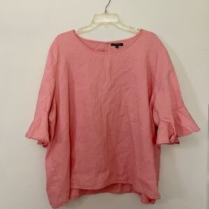 For Cynthia 100% Linen Top Sz 2X Short Bell Sleeve Beach Vacation Lagenlook Boho